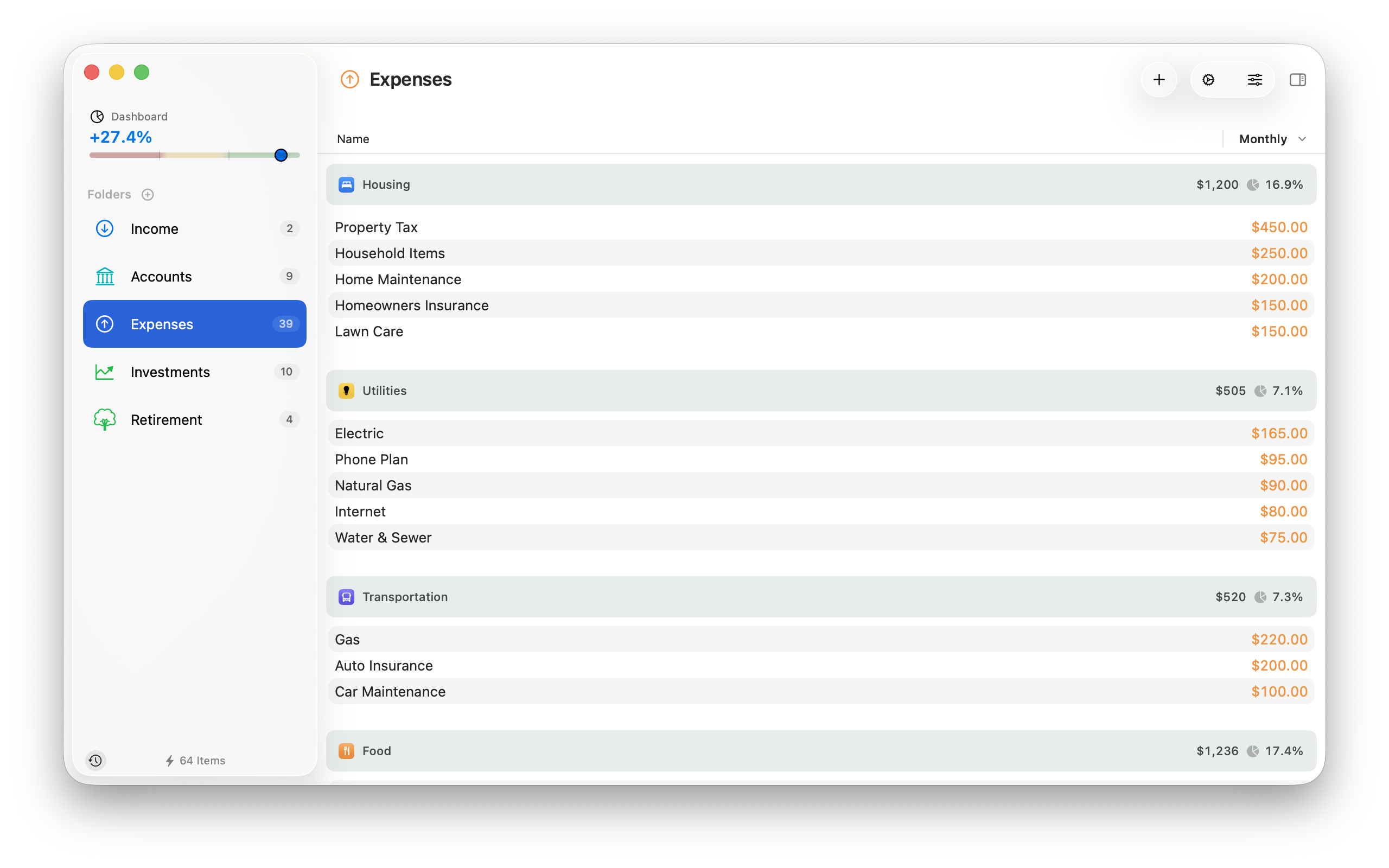 Expenses folder grouped by tag